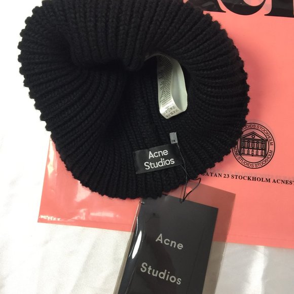 Acne Studios Pansy N Face Wool Beanie Black - Picture 4 of 5